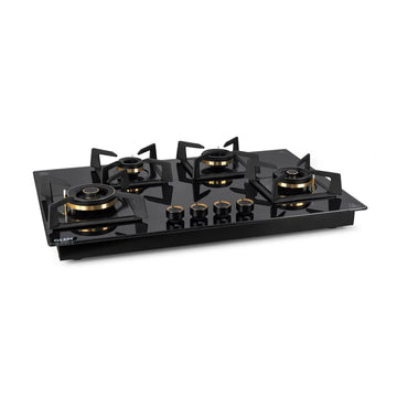Glen BH1074DFTHT2TR77 4 Burner DFVS Glass Hob with 2 Triple Ring Total Brass Burners, Auto Ignition – 77 cm