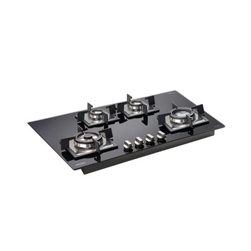 Glen BH1074SQHTTR 4 Burner Built-in Glass Gas Hob with Triple Ring & Double Ring Forged Brass Burners, Auto Ignition – 77 cm