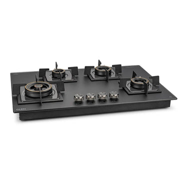 Glen BH1074SQHTTRMG 4 Burner Matt Glass Hob Top with Triple Ring & Double Ring Forged Brass Burners, Auto Ignition – 77 cm