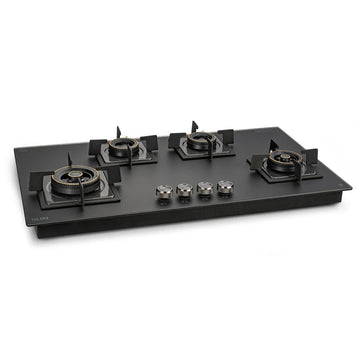 Glen BH1094SQHT2TRMG 4 Burner Matt Glass Hob Top with Triple Ring & Mini Triple Ring Forged Brass Burners, Auto Ignition – 90 cm