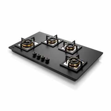 Glen BH1094XLCIHTT2TRMG 4 Burner Glass Gas Hob Top with Triple Ring, Mini Triple Ring & Double Ring Total Brass Burners, Auto Ignition – 90 cm