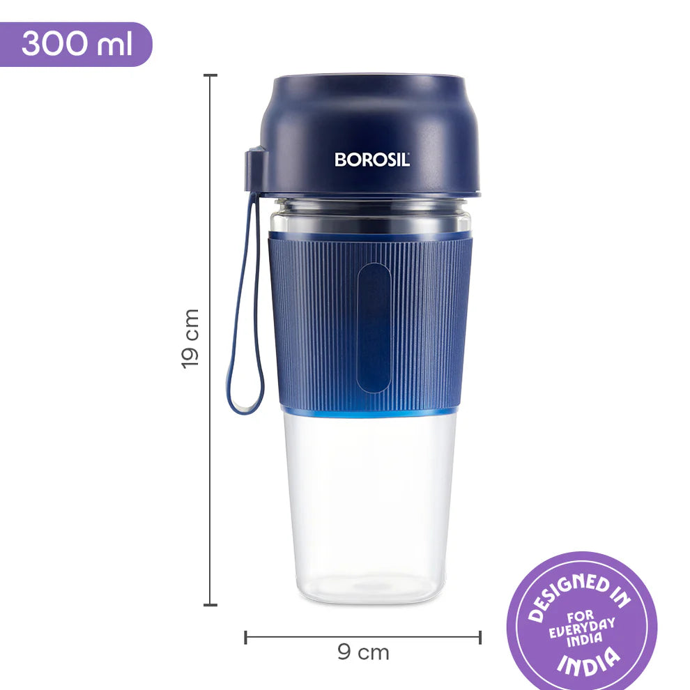 Borosil NutriGrip 40W Portable Blender – Blue