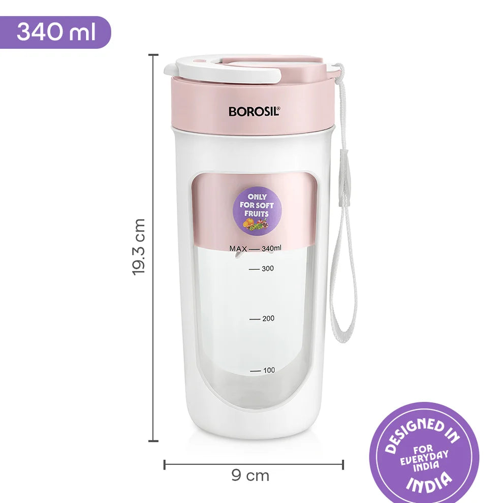 Borosil NutriSip 40W Portable Blender – Pink