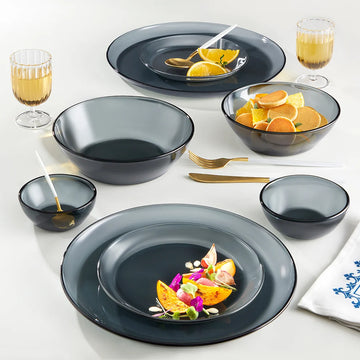 Borosil Aura Ion Glass Dinner Set, Grey – 27 Pieces, Serves 6, Microwave & Dishwasher Safe