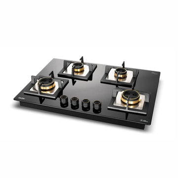 Glen BH1074CIHTTDB 4 Burner Glass Gas Hob Top with Total Brass Double Ring Burners, Auto Ignition – 70 cm