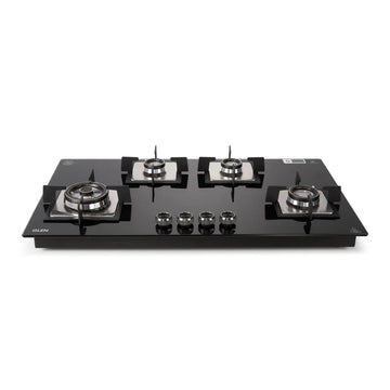 Glen BH1094XLSQHTDBTR 4 Burner Built-in Glass Gas Hob – Triple Ring & Double Ring Forged Brass Burners, 8mm Toughened Glass, Auto Ignition & 900mm Extra-Large Design