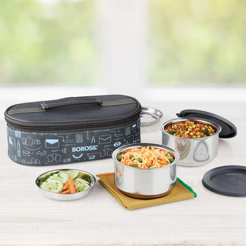 Borosil Carryfresh Steel Lunch Box Set of 2