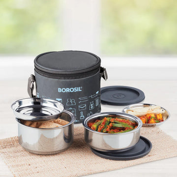 Borosil Carryfresh Insulated Stainless Steel Lunch Box Set of 2