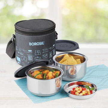 Borosil Carryfresh Stainless Steel Lunch Box Set of 2