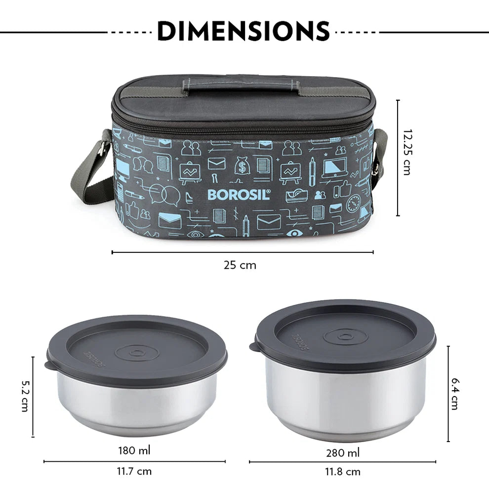 Borosil Carryfresh Insulated Stainless Steel Lunch Box Set of 4