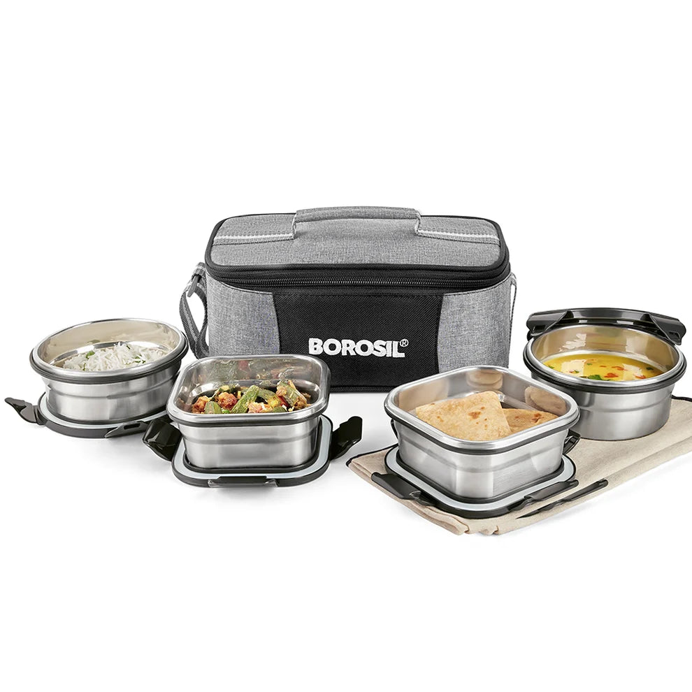 Borosil Feast Stainless Steel Tiffin Box Set of 4 – 400ml