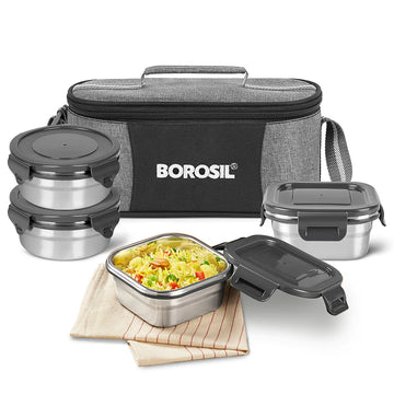 Borosil Feast Stainless Steel Tiffin Box Set of 4 – 400ml