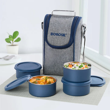 Borosil Carrymore Microwave-Safe Stainless Steel Lunch Box Set of 4