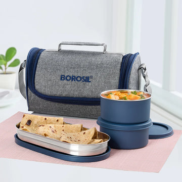Borosil Carrymore Lunch Box with Chappati Box – 3 Pc
