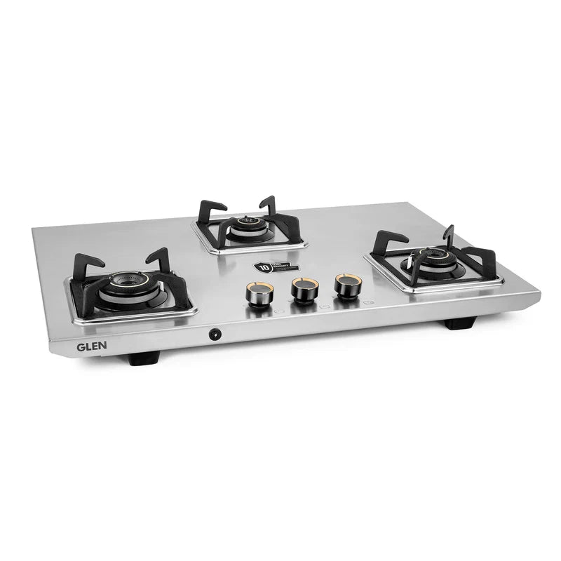 Glen CT1053UTTNDTSS 3 Burner Ultra Tuff Stainless Steel Gas Stove with High-Efficiency Forged Brass Burners, Top Knobs & Manual/Auto Ignition