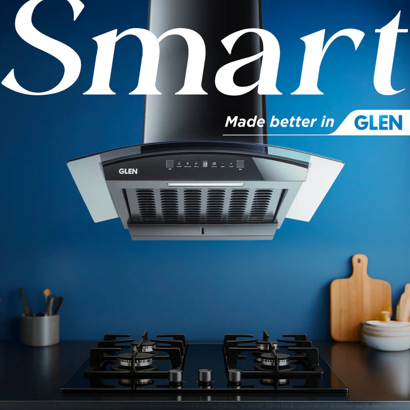 Glen 6071R BLDC BL AC 60/90cm Auto Clean Curved Glass Chimney – 1400 m³/h, BLDC Motor, Inverter Technology & Motion Sensor