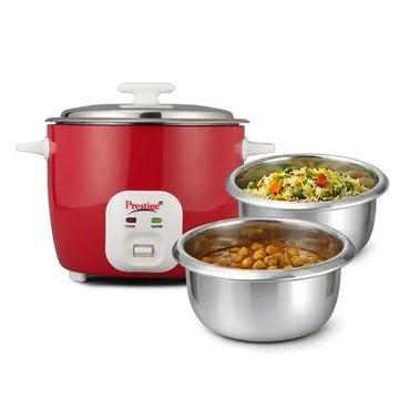 Prestige Cute Red Electric Rice Cooker with Close Fit Stainless Steel Lid