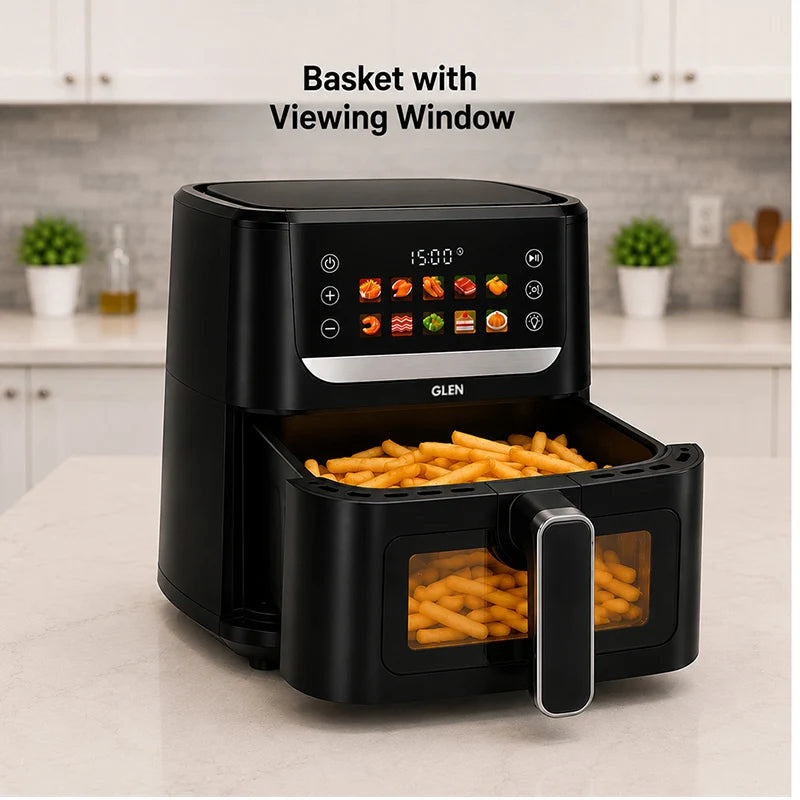 Glen Digital Air Fryer 6 Litre, 1500W with 10 Preset Menus, Timer & Temperature Control - Black (SA3064FT)