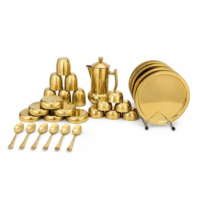 Chakmak Crown Collection Magnolia Dinner Set 31 Pcs | PVD Coated Stainless Steel