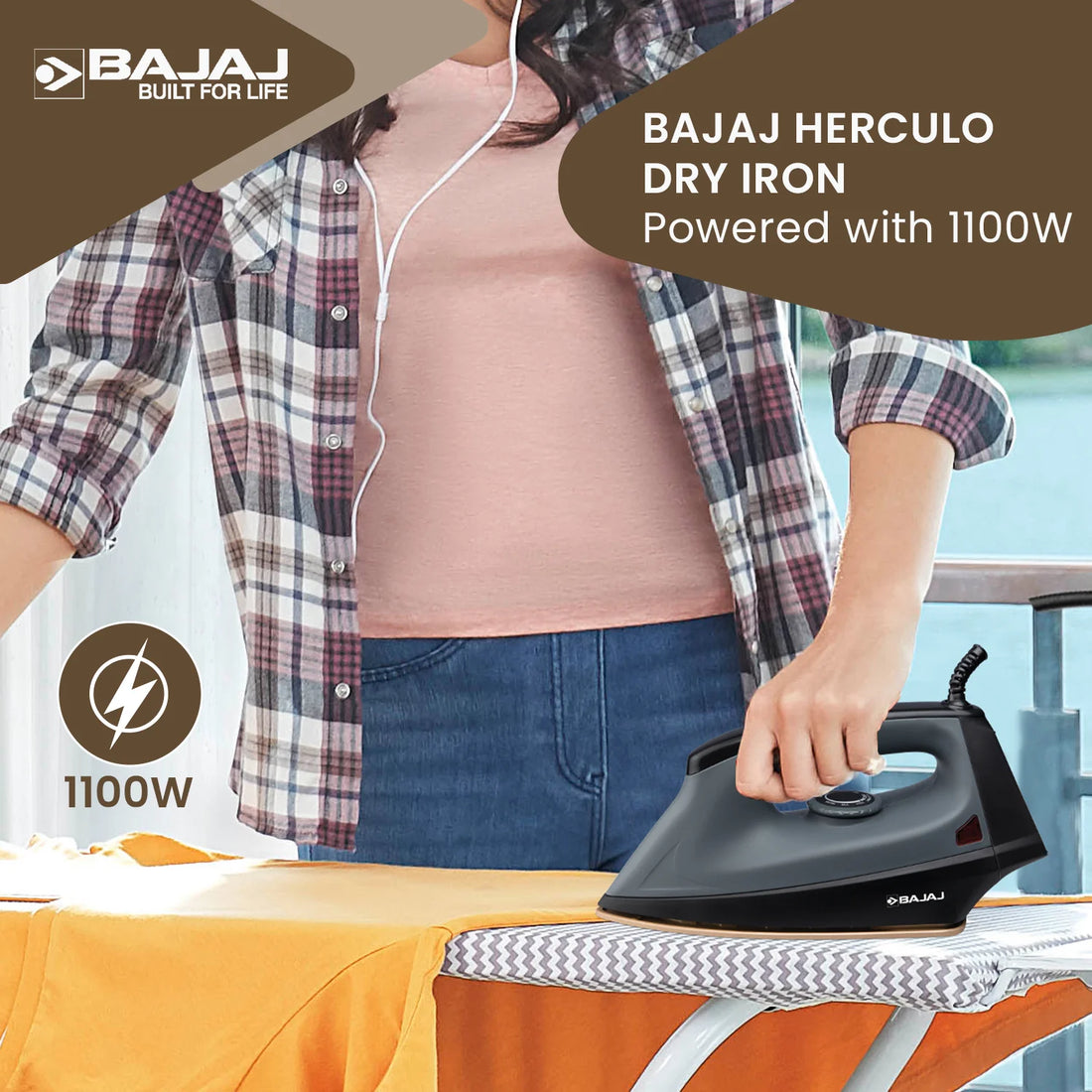 Bajaj Herculo Iron 1100W | Heavy Weight Dry Iron with DuraGlide Soleplate