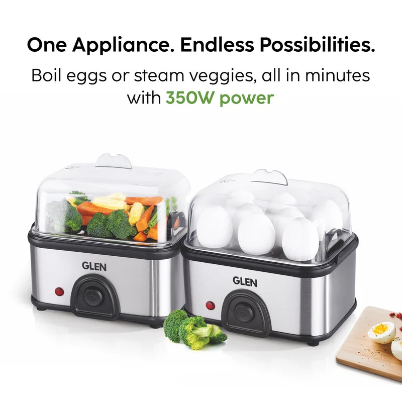 Glen Egg Boiler Steamer SA3036EBS, 8 Eggs Capacity Auto Shut-Off with Vegetable Steaming Rack