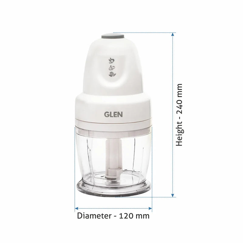 Glen Electric Vegetable Chopper, 250W with 400 ml Bowl, SS Blades & Whisking Disc - White (4043 Plus)