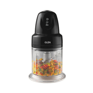 Glen 4043 Turbo Electric Vegetable Chopper, 250W, 600 ml Bowl with SS Blades & Whisking Disc – Black