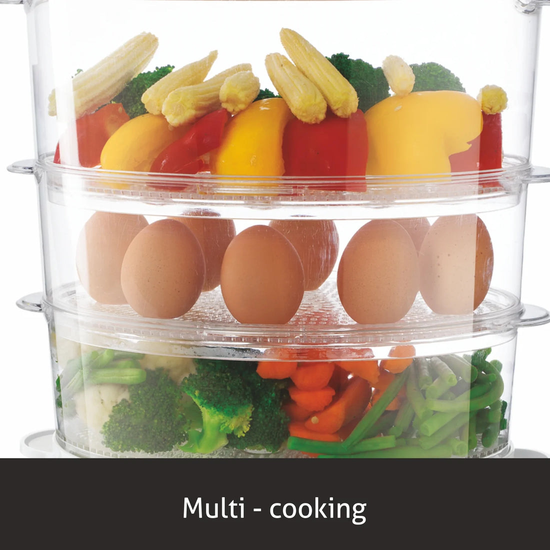 Glen Electric Food Steamer with 3 Tiers, 60-Minute Timer, 8 Egg Slots & Auto Shut-Off (3052)