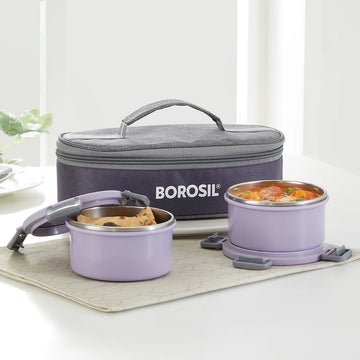 Borosil Glory Lavender Stainless Steel Lunch Box Set of 2