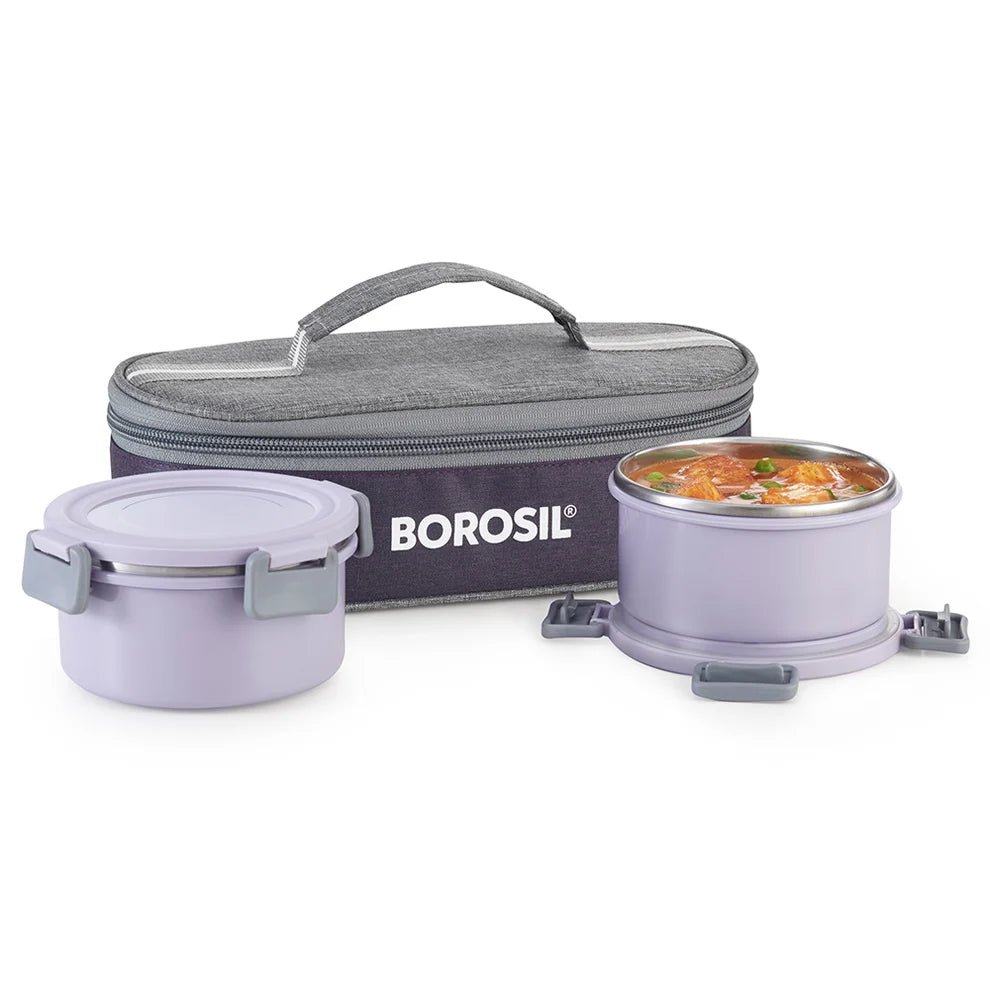 Borosil Glory Lavender Stainless Steel Lunch Box Set of 2