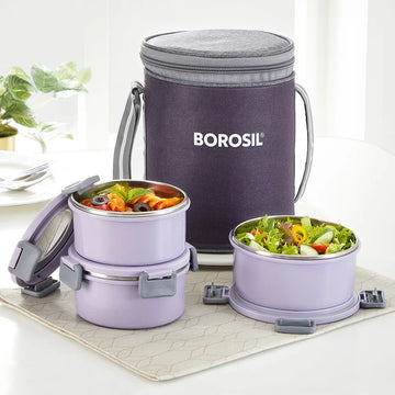 Borosil Glory Lavender Lunch Box Set of 3