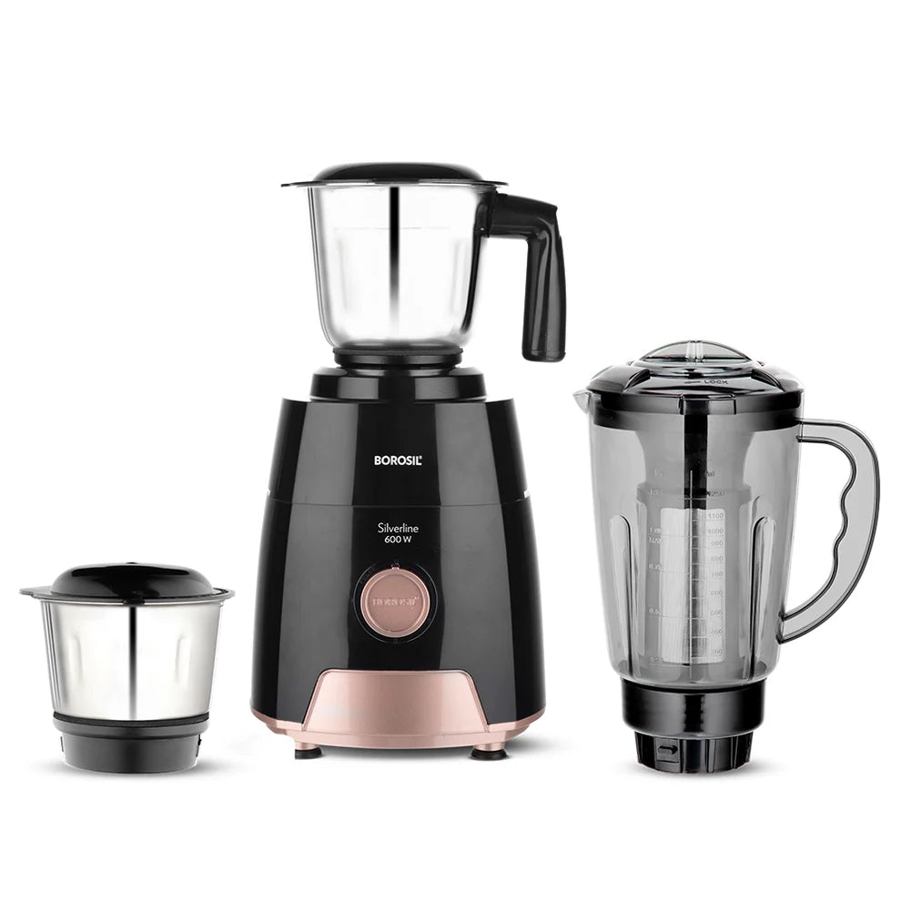Borosil Silverline RG 600W Mixer Grinder with 2 SS Jars & Fruit Filter