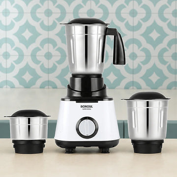 Borosil Super 500W Mixer Grinder with 3 Stainless Steel Jars – Black