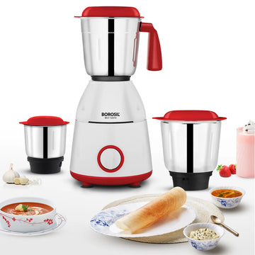 Borosil Best 500W Mixer Grinder with 3 Stainless Steel Jars – Maroon