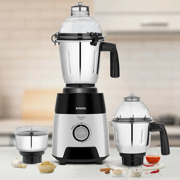 Borosil Silverline 750W Mixer Grinder with 3 Stainless Steel Jars – W17