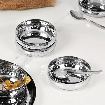Chakmak Stainless Steel Hammered Pudding Bowl - Set of 6