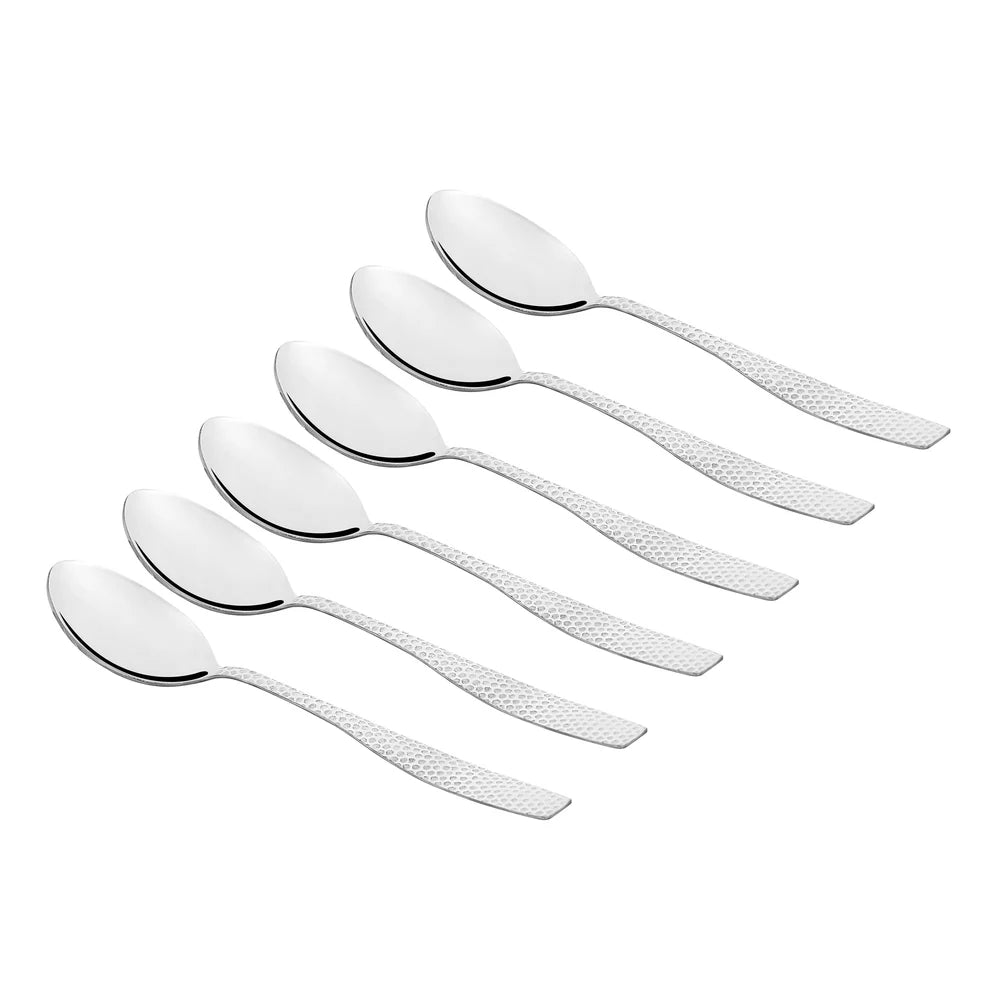 Chakmak Stainless Steel Florida Hammered Tea Spoon | 6 Piece Cutlery Set