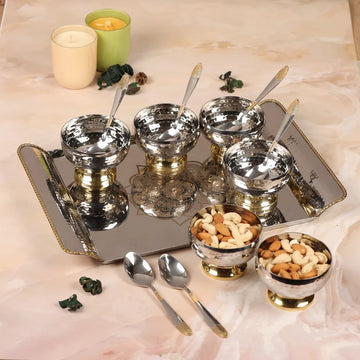 Chakmak Steel Hammered Ice Cream Set and Dessert Bowls