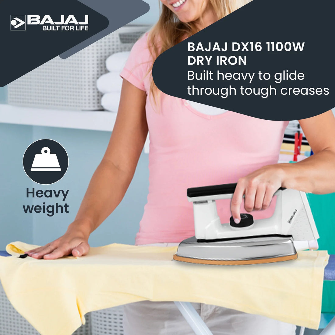 Bajaj Iron DX 16 Heavy Weight Dry Iron | 1100W with Aluminium Soleplate