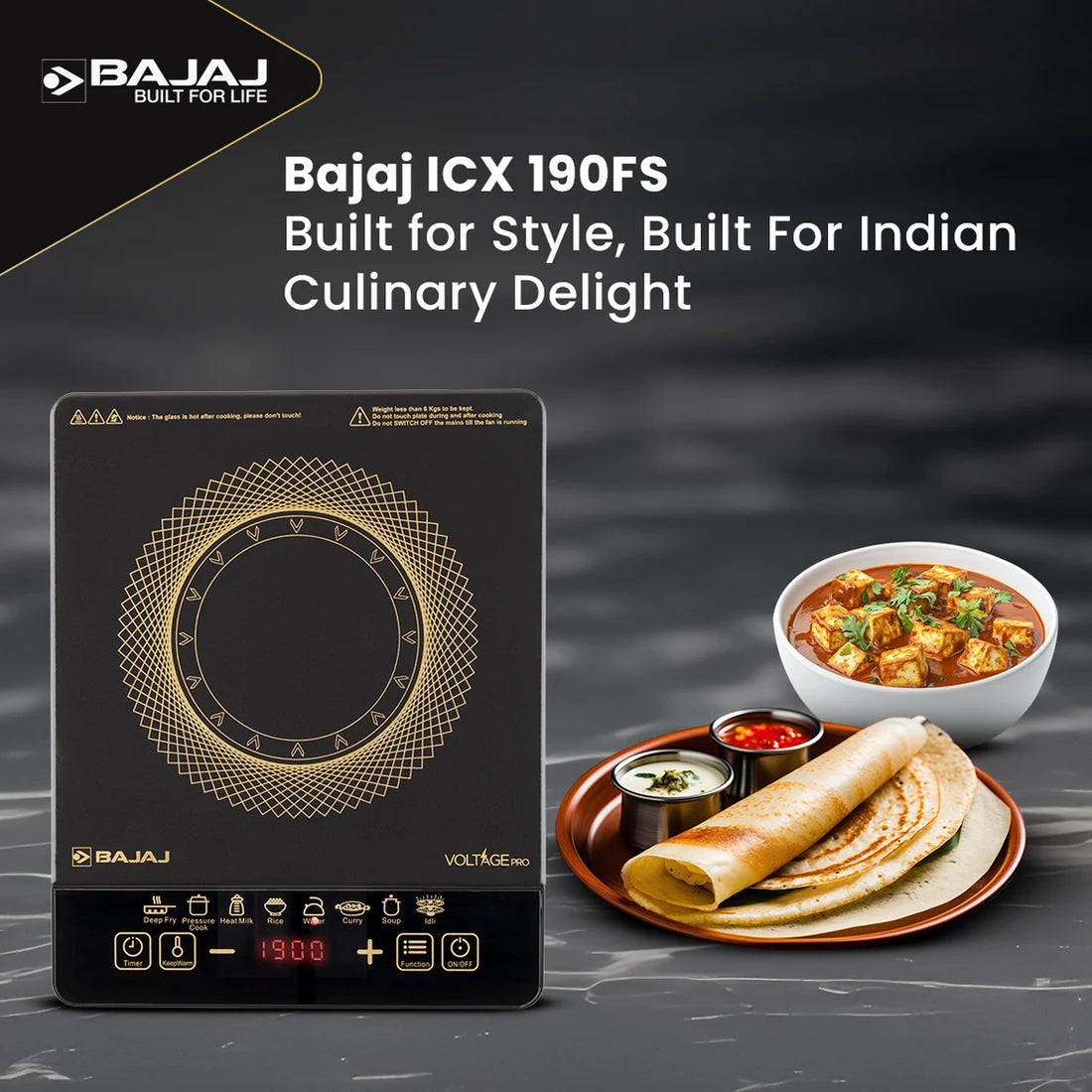 Bajaj ICX 190FS 1900W Induction Stove | Touch Controls with 9 Preset Menus