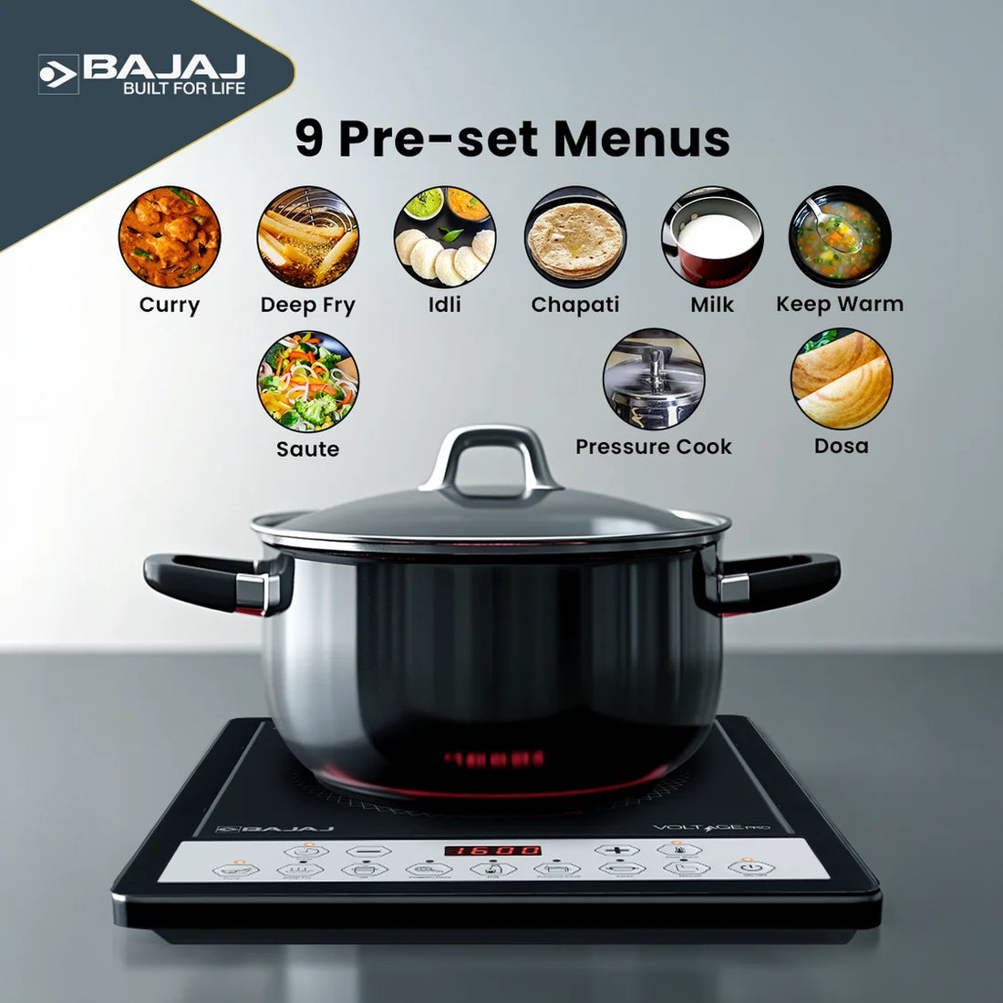 Bajaj 160TS Neo 1600W Induction Stove with 9 Preset Menus