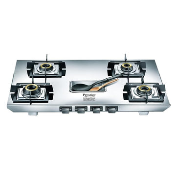 Prestige Stellora L.P. Gas Stove with Stainless Steel Body & 4 Brass Burners