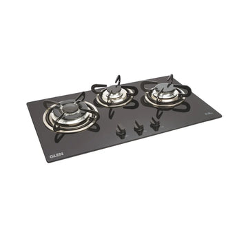 Glen BH1073TR 3 Burner Built-in Glass Hob – Triple Ring Burner, European Sealed Burners, 8mm Toughened Glass, Auto Ignition & Matt Steel Pan Supports
