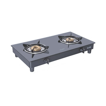 Glen CT1020GTBBBL 2 Burner Glass Gas Stove – 6mm Toughened Glass, Casted Brass Burners & Manual Ignition