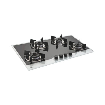 Glen BH1074INBW 4 Burner Built-in Glass Hob with Italian Double Ring Burners, Auto Ignition – 77 cm