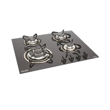 Glen BH1065TRG 4 Burner Built-in Glass Hob – Triple Ring Burner, European Sealed Burners, 8mm Toughened Glass, MS Pan Supports & Auto Ignition