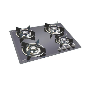 Glen BH1064DLXDB 4 Burner Built-in Glass Hob with Double Ring Forged Brass Burners, Auto Ignition – 60 cm