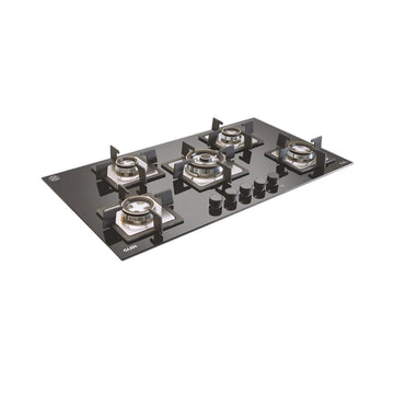 Glen BH1095SQDBTR 5 Burner Built-in Glass Hob with Triple Ring & Double Ring Forged Brass Burners, Auto Ignition – 90 cm
