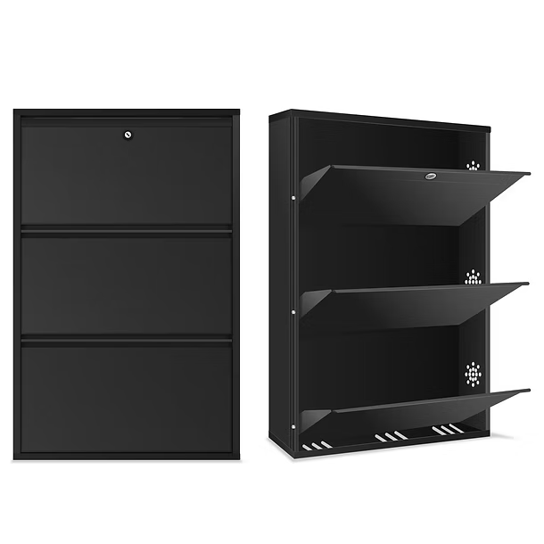 TNT Metal Shoe Rack Cabinet with Lock | 26 Inch Wide Wall Mounted Storage Rack
