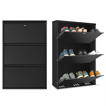 TNT Metal Shoe Rack Cabinet with Lock | 26 Inch Wide Wall Mounted Storage Rack